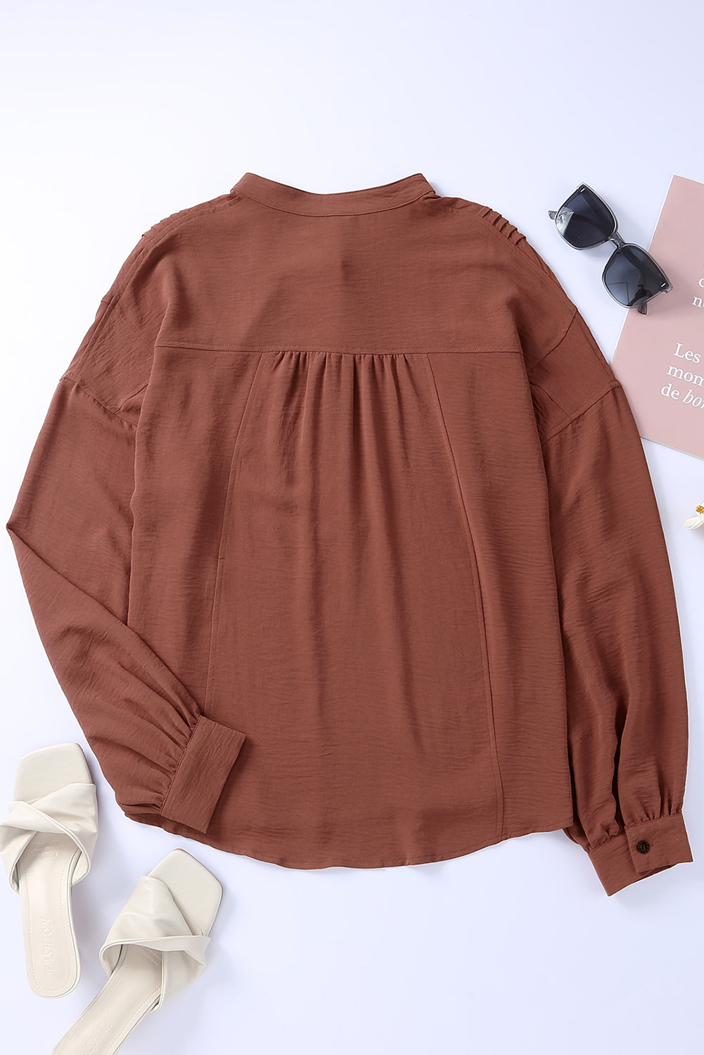 Half Button Pleated Detail Blouse